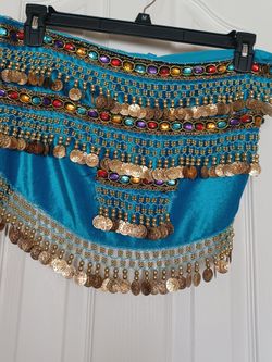 Custom made costume Washable rayon Skirt, Embellish bra to waist, Elegant jewels, coins, beads,embellished hip wrap around ..See description,