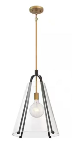 Paxos 60-Watt 1 Light Legacy Brass and Sand Coal Black Pendant Light