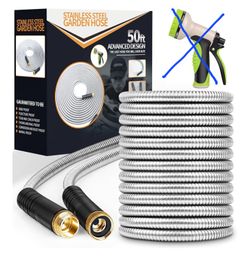 Manguera Manguera de jardín de 50 pies, manguera de agua de acero inoxidable