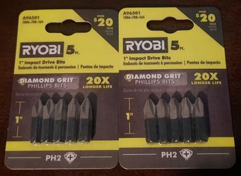 (2) BRAND NEW NIB SEALED RYOBI 1 in. Diamond Grit lmpact Drive Bit 5-Piece Sets