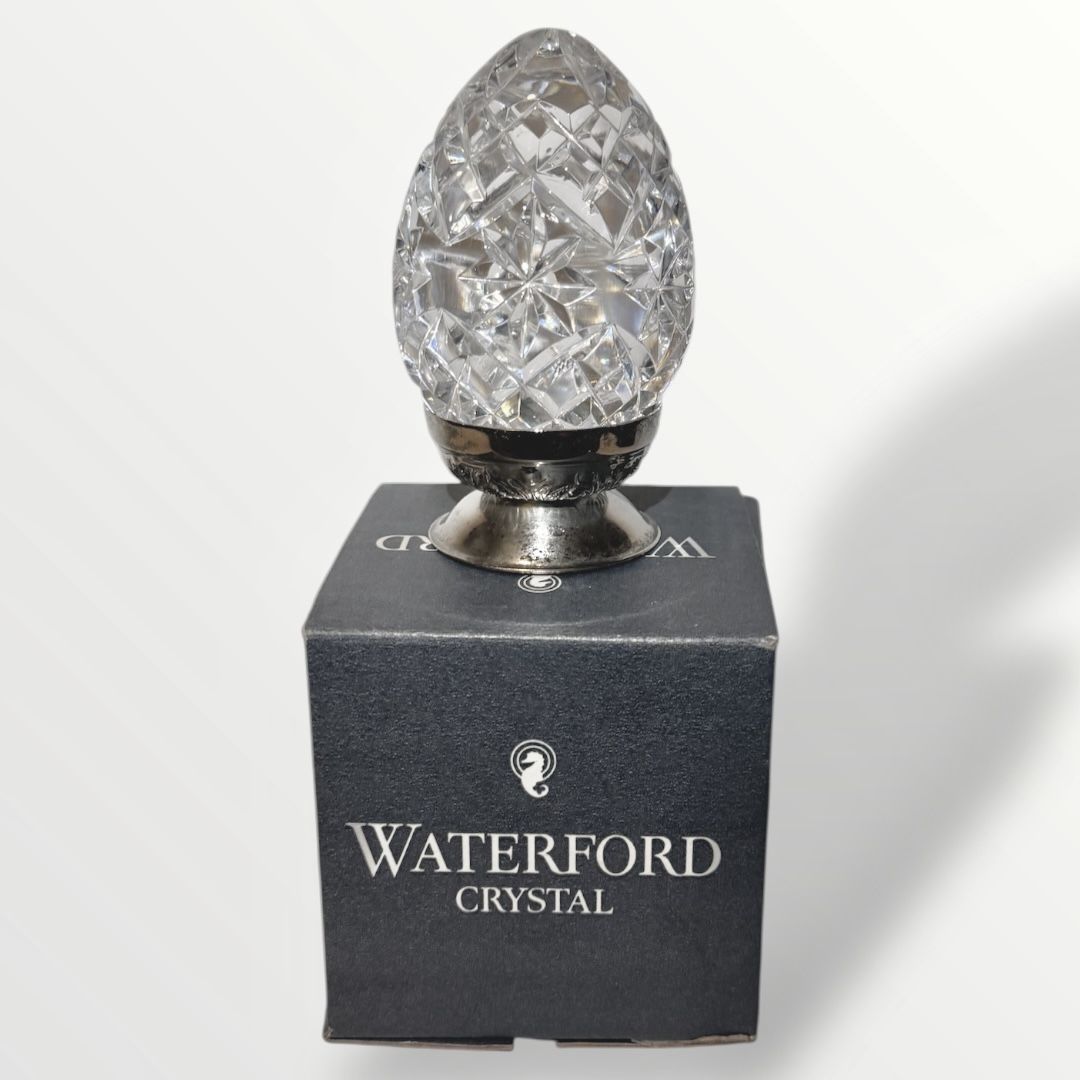 Retired Waterford Crystal Egg With Silver Plated Stand In Box 2nd Edition 1991