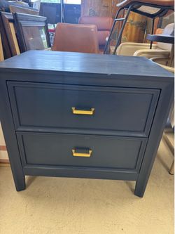 navy blue Palazzi 2 drawer bedside table features gold-toned hardware - 26” x 18” x 25”