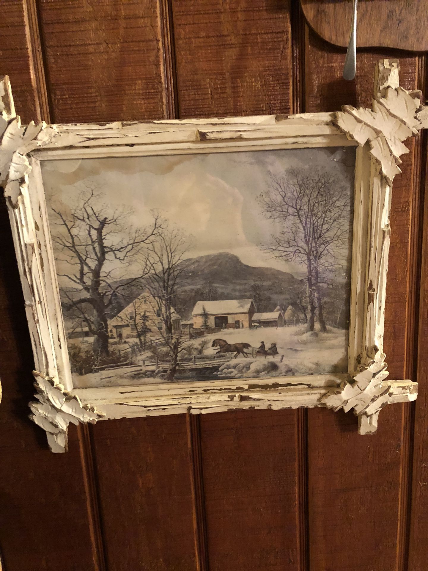 Beautiful Old print, Courier And Ives In Antique Frame