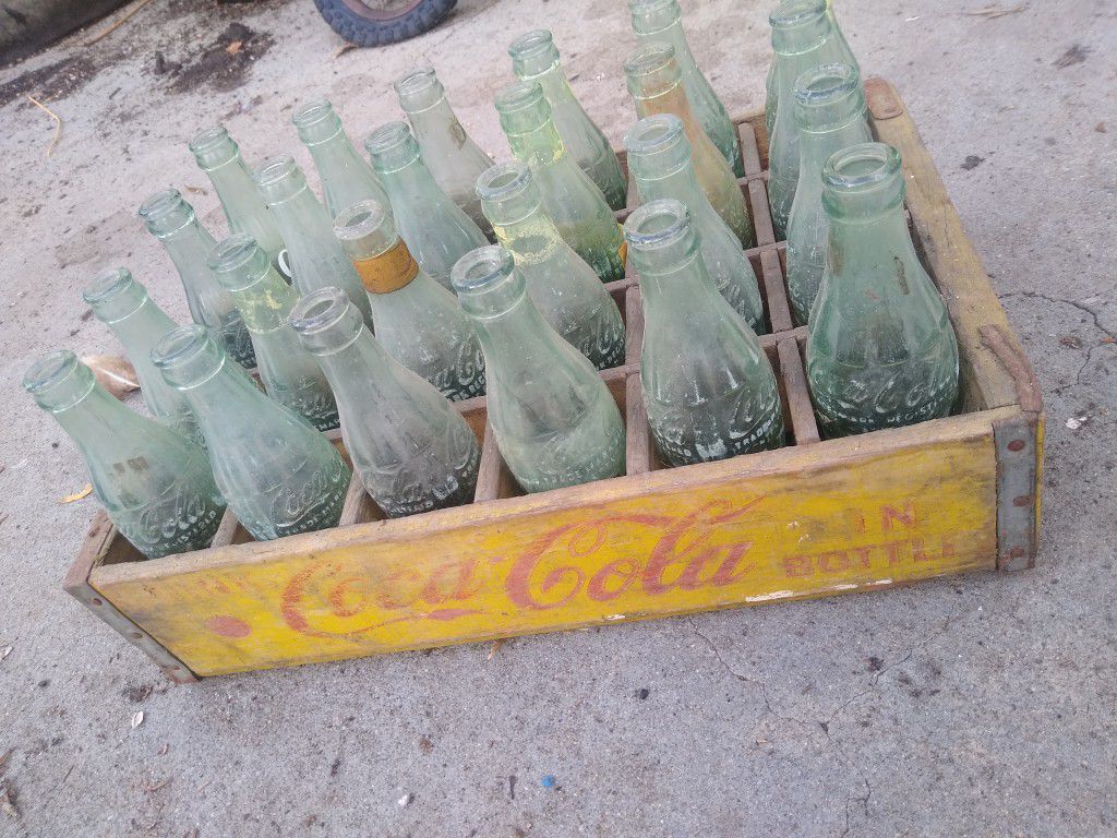 Antique Coke Bottles In Wood Case