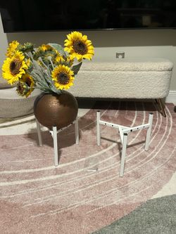 Set of 2 Adjustable White Plant Stands ( decor not included)