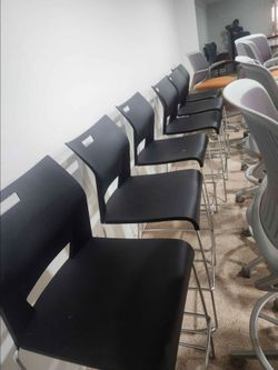 Black Bar-Height Chairs with Chrome Metal Legs