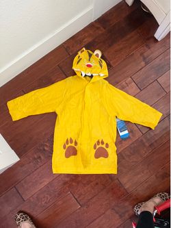 Kids Yellow Raincoat Tiger Hood Paw Prints
