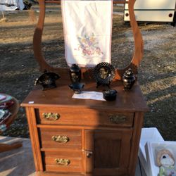 Antique Dry Sink Wash Water  Basin Oak Wood Cabinet 