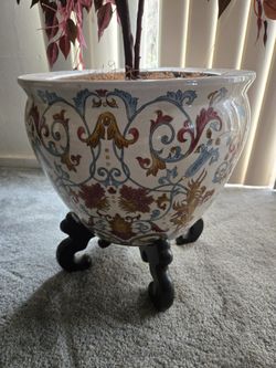 Very Nice Clay Pot With Fake Tree