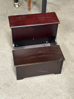 16” Wood 2 Step Stool with Storage Compartment Dark Cherry Finish