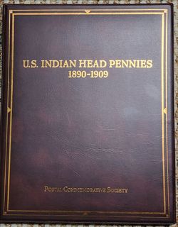 Complete Set U.S. Indian Head Pennies 1890–1909 in Postal Commemorative Album w/ Stamp