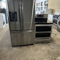 2022 Samsung Kitchen Stainless Package (double Oven Electric Stove, French Door Fridge)