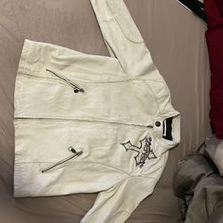 Affiction Vintage Live Fast White Leather Jacket Men’s Large Limited Edition .