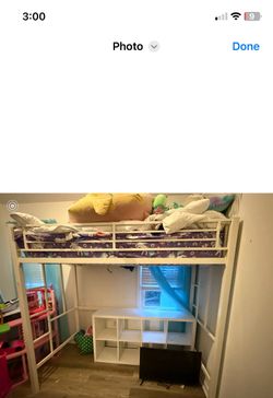 White Metal Loft Bed Frame w/mattress