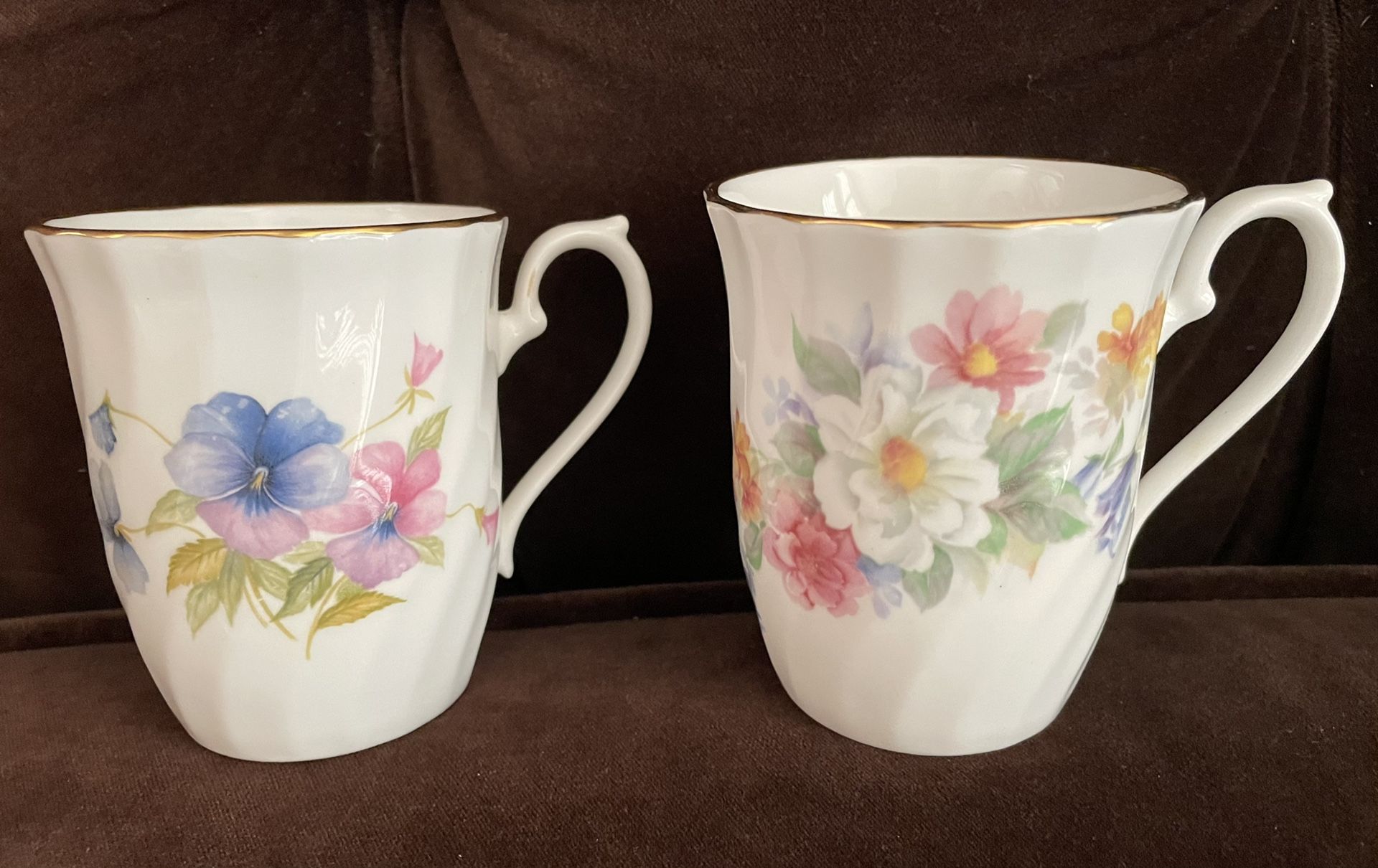 Set of 2 Vintage “Royal Sutherland” Fine Bone China Floral Mugs, Numbered Pieces!