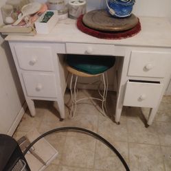 Vintage Desk With Stool And Chair