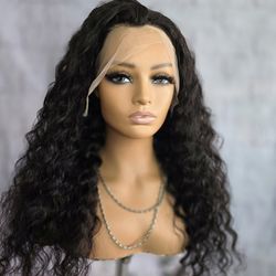 26" human hair wig curly  natural black 13x4 lace front