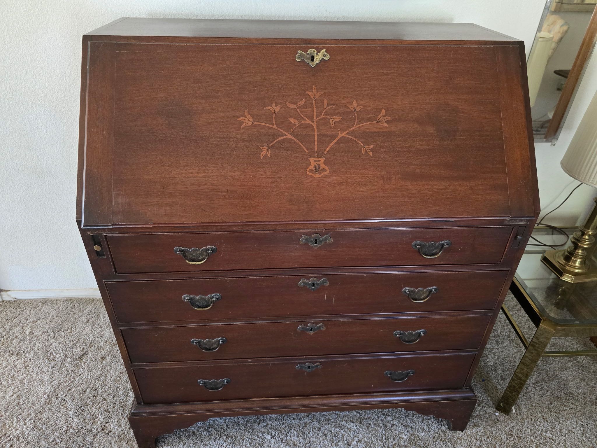 antique American  chippendale Style slant front Top desk  