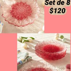 Princess House WILDFLOWER Glass Lunch Plates (8)