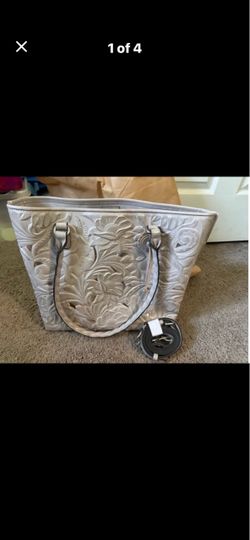 Patricia Nash Gray Floral Embossed Leather Tote Bag