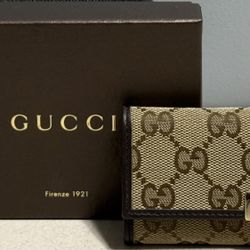 Gucci Key Case Beige Dark brown
