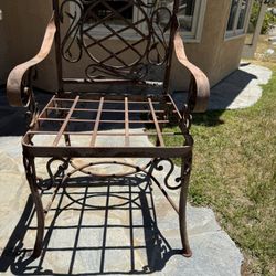 Rustic Wrought Iron Patio Set — Table + 4 Chairs — Heavy & Charming!