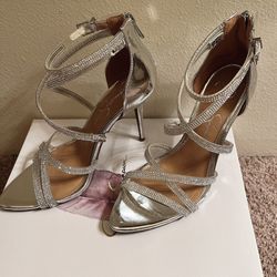 Silver heels with rhinestones