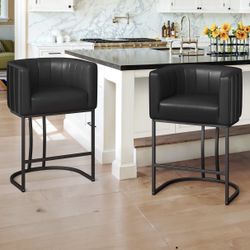 Sisca Modern Barrel Barstools Set Of 2
