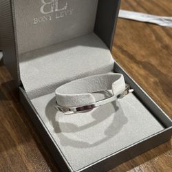 14k White Gold Bony Levy Rectangular Shape Bangle Bracelet 