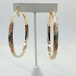 Earrings Large Hoops Gold Filled Tricolor Aretes Oro Laminado 