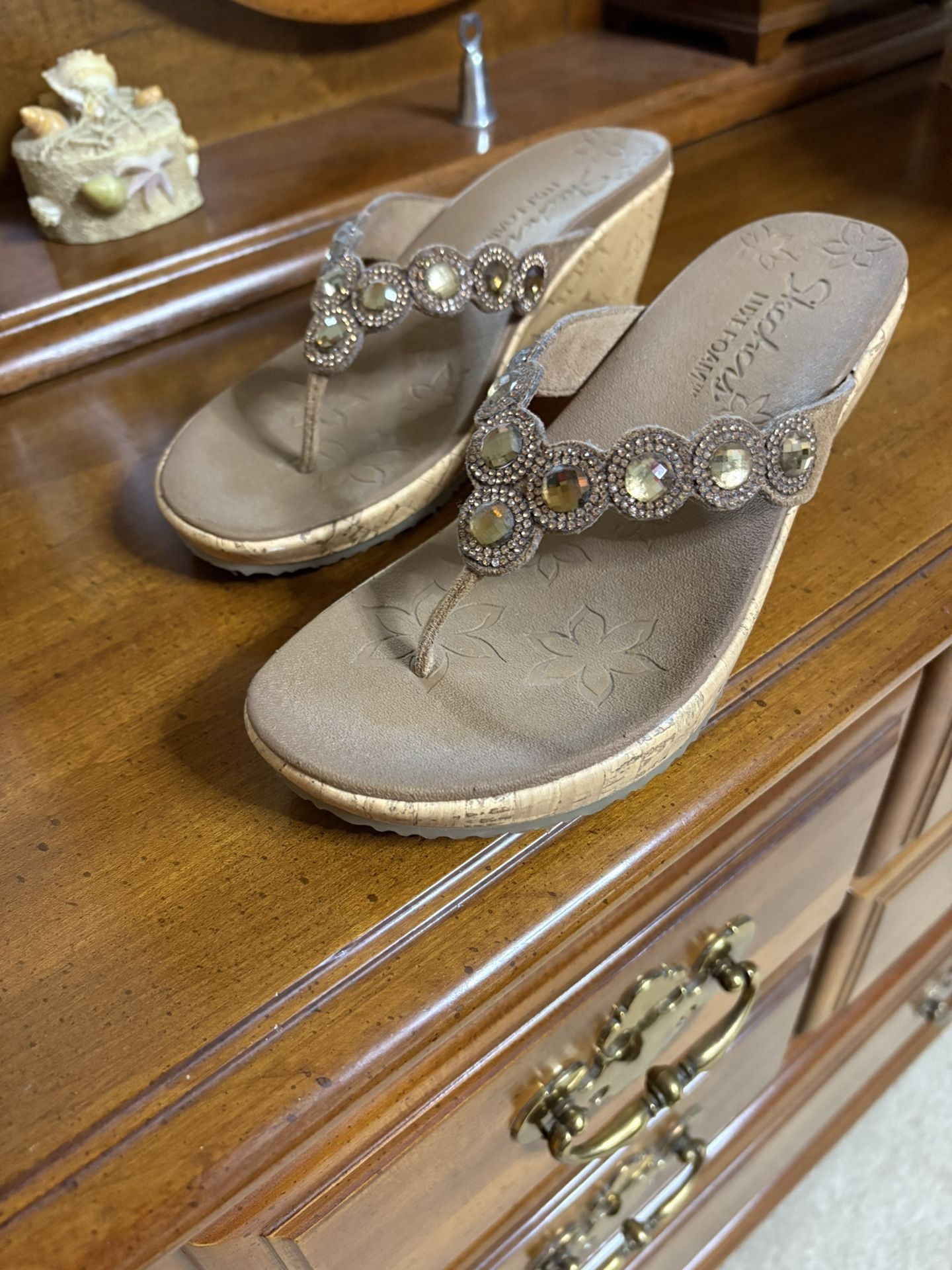 Skechers jeweled sandals with cork heel rarely worn