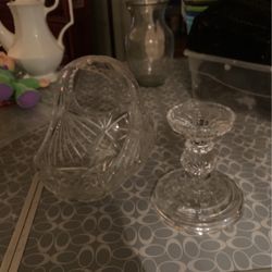 Crystal candle holder and basket