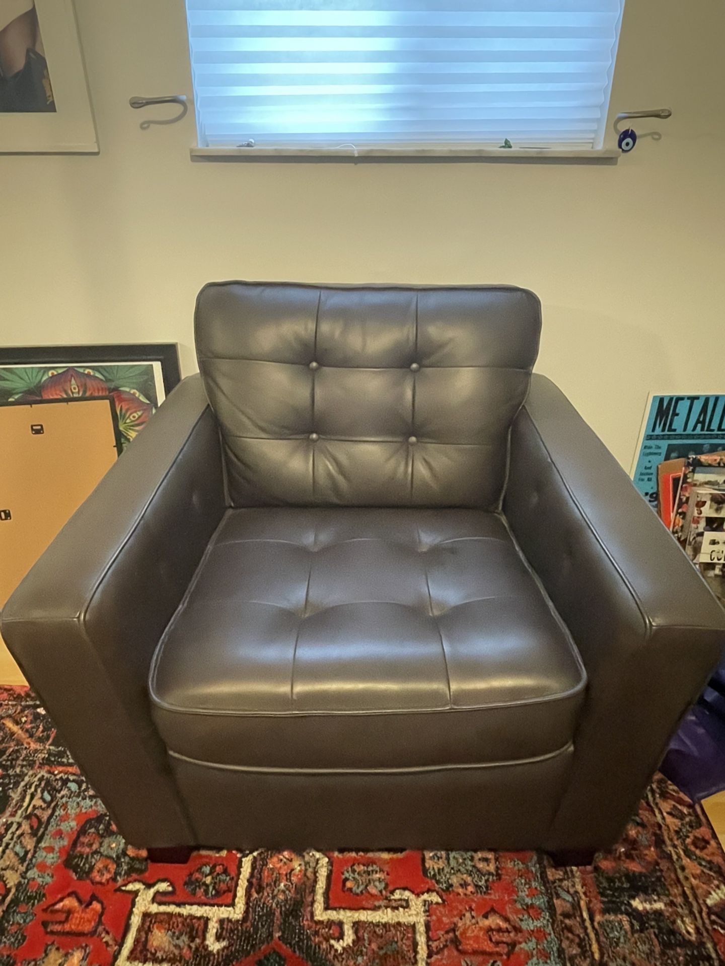 Leather Sofa Chair Mid Century Modern Style