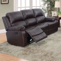 Three Piece Brown Leather Fully Reclining Couch Set 