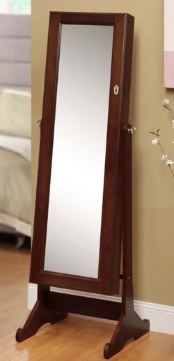 Wooden Jewelry Cabinet Mirror Armoire Free Standing Lockable Adjustable Angle