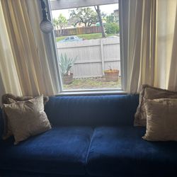Blue Velvet Sofa Mid Century Modern 