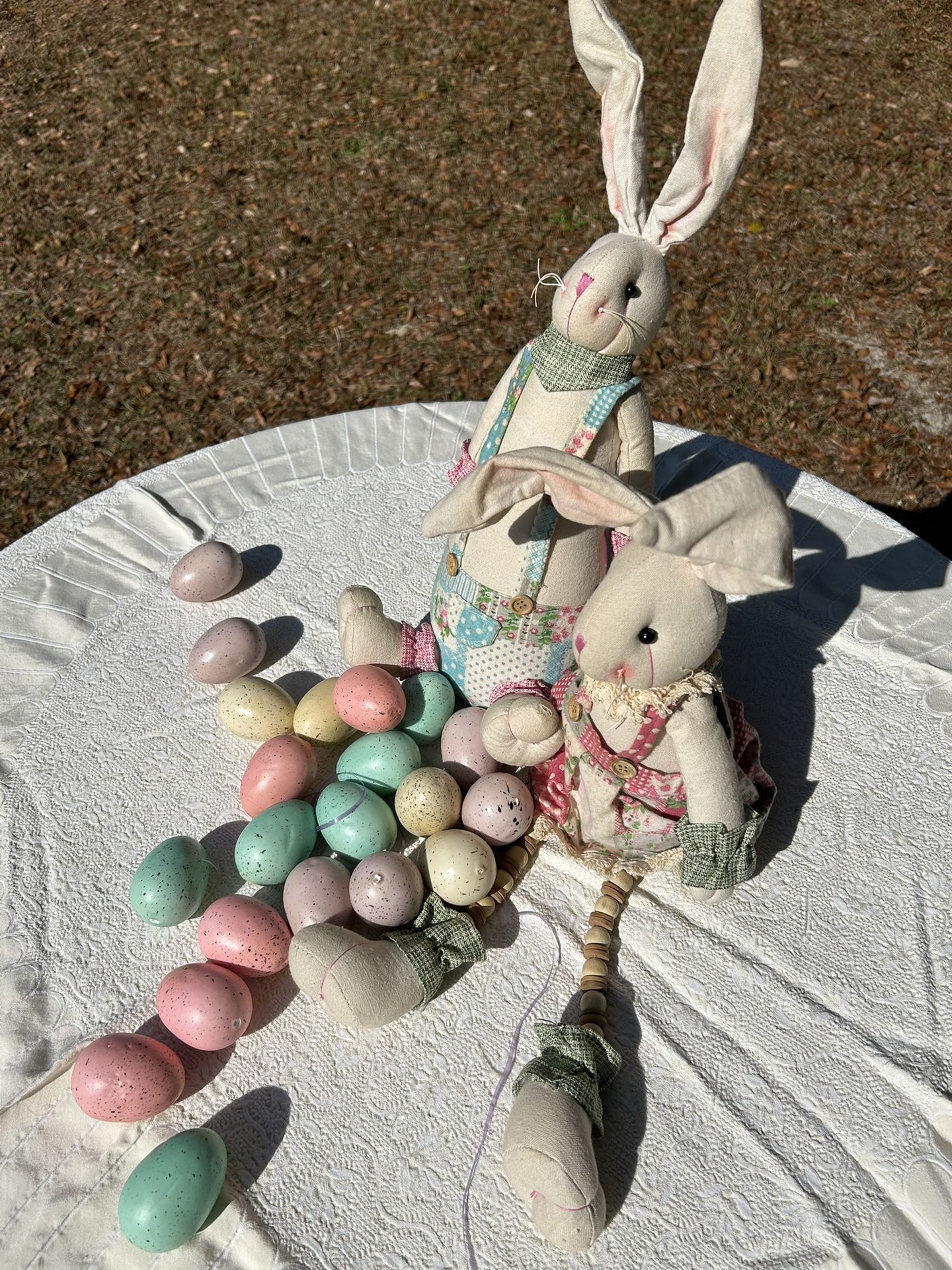 Couple Antique Easter Rabbits With Eggs