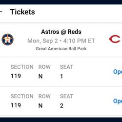 2 Baseball Tickets (Reds vs. Astros) 