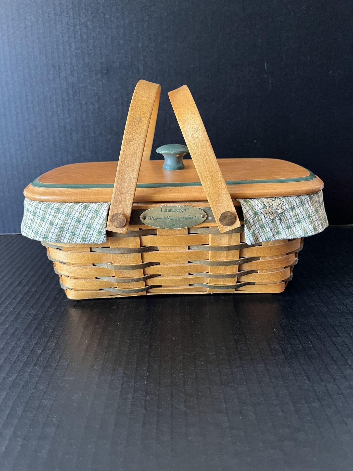 Longaberger Homestead 2001 Woven Memories Basket + Protector + Wood Lid + Liner