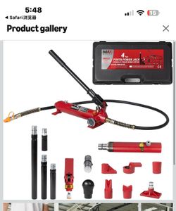 New in box 4 Ton (8800 lbs Capacity) Porta Power Jack Hydraulic Ram Auto Body Frame Collision Repair Kit Set, 16-Pcs, with Blow Mold Carrying Case for