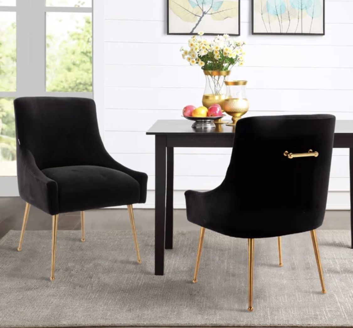 Irina Dining Chair Modern Easy Clean Velvet Upholstered Side Chair With Brushed Gold Leg - Black/Gold Retailed at $349 each set of two