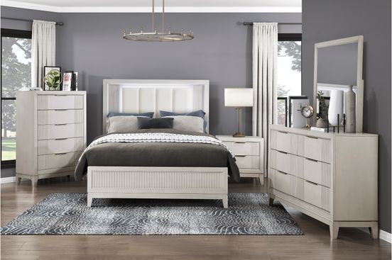 💎4 PIECE QUEEN / KING SIZE BEDROOM SET BED FRAME DRESSER NIGHTSTAND MIRROR RECAMARA LED💎