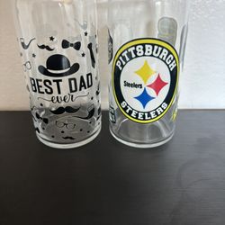 Best Dad Ever Glass 20 oz Cup And Football 20 oz Glass Cup