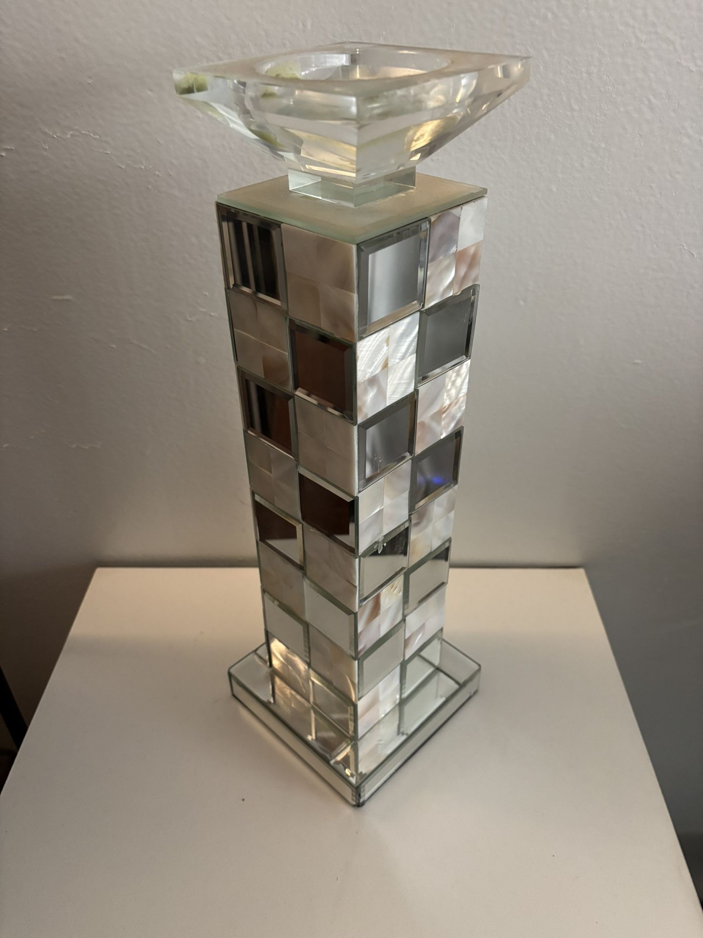 Modern checkered pillar candle holder