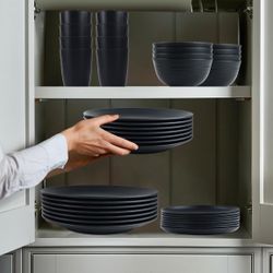 Dinnerware Set of 40 Pieces - 10" & 9" Plates, 6" Snack Plates, 26oz & 12oz Bowls & Cups - Unbreakable, Microwave & Dishwasher Safe - Black