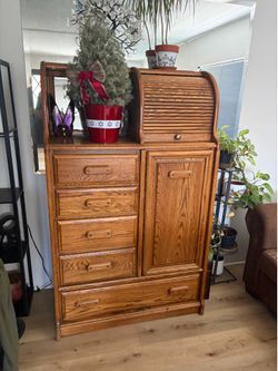 Solid Oak Roll Top Armoire