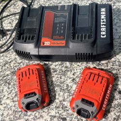 Craftsman Dual Port v20 Charger with 2 Lithium Batteries