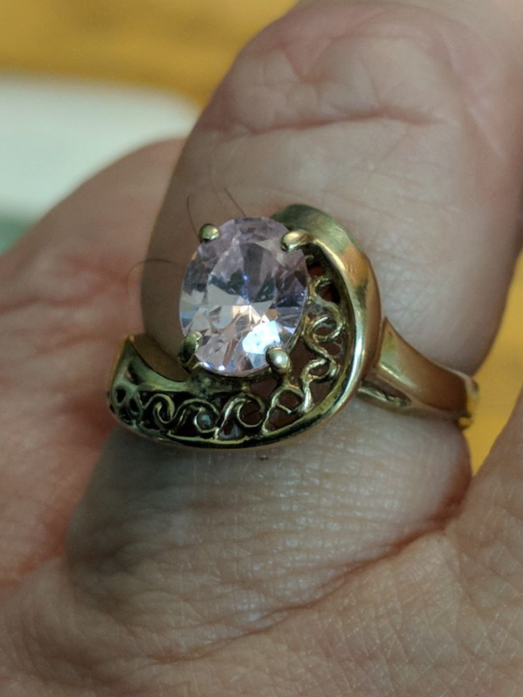 SOLID GOLD 10K PINK SAPPHIRE RING SZ 6