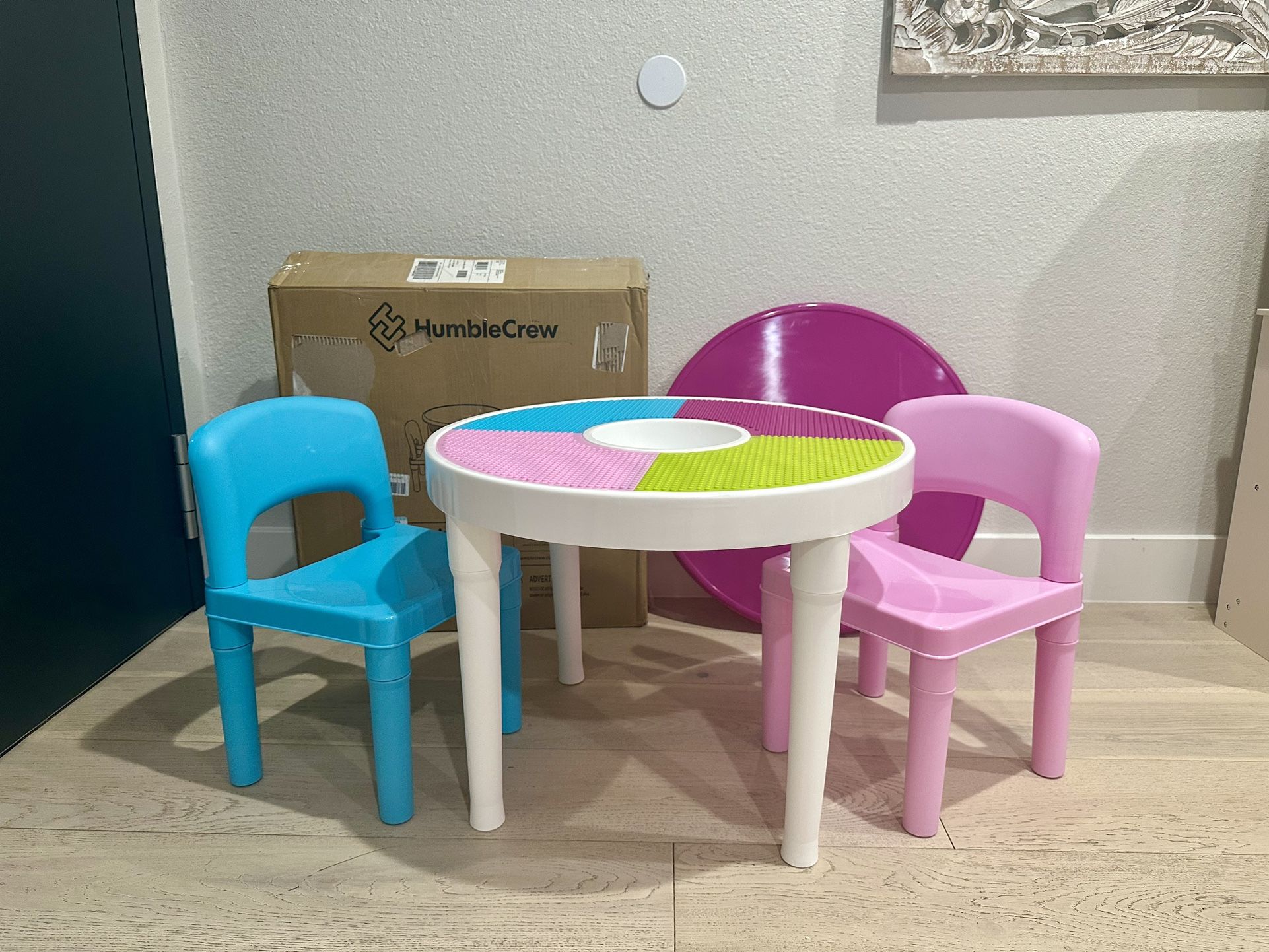 Brand new Humble Crew Kids 2-in-1 Plastic Building Blocks-Compatible with Lego Activity Table and 2 Chairs Set