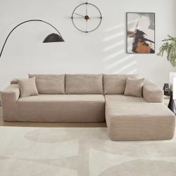 VIVI 104 in. Wide Arm 2-Piece Corduroy Fabric L-Shape Modular Sectional Sofa in Camel with Right Chaise